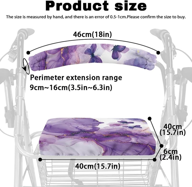LedBack Rollator Walker Accessories for Walkers Purple Butterfly Marble Walker Seat Cover Rollator Seat and Back Rest Covers - Image 5